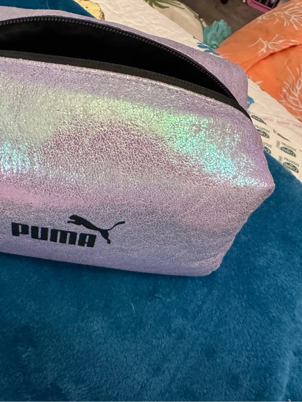 Puma Iridescent Pink Silver Bag with Black Logo makeup new